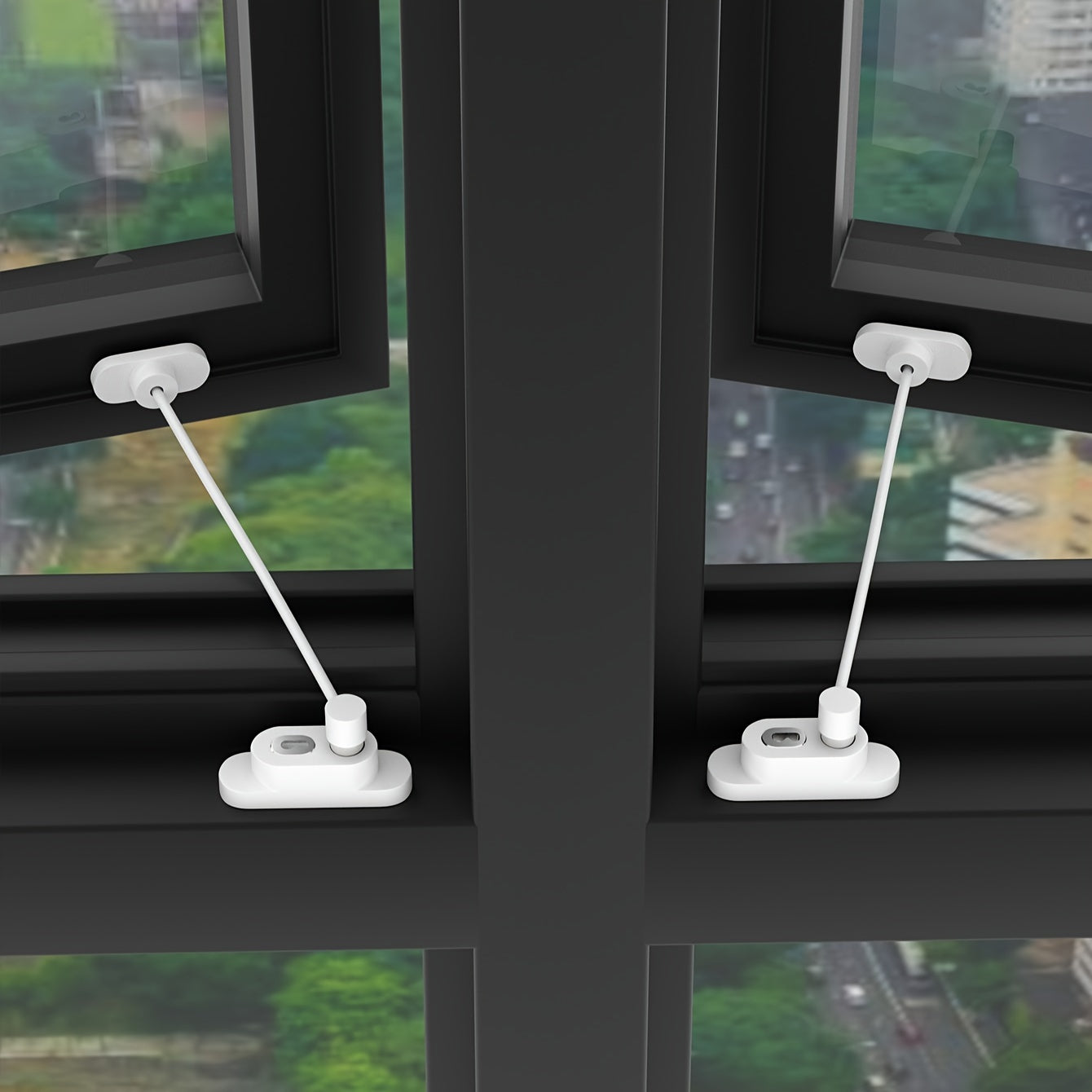 Wire Rope Window Lock with Metal Base and ABS Cover, Punch Installation, Includes Screws and Key