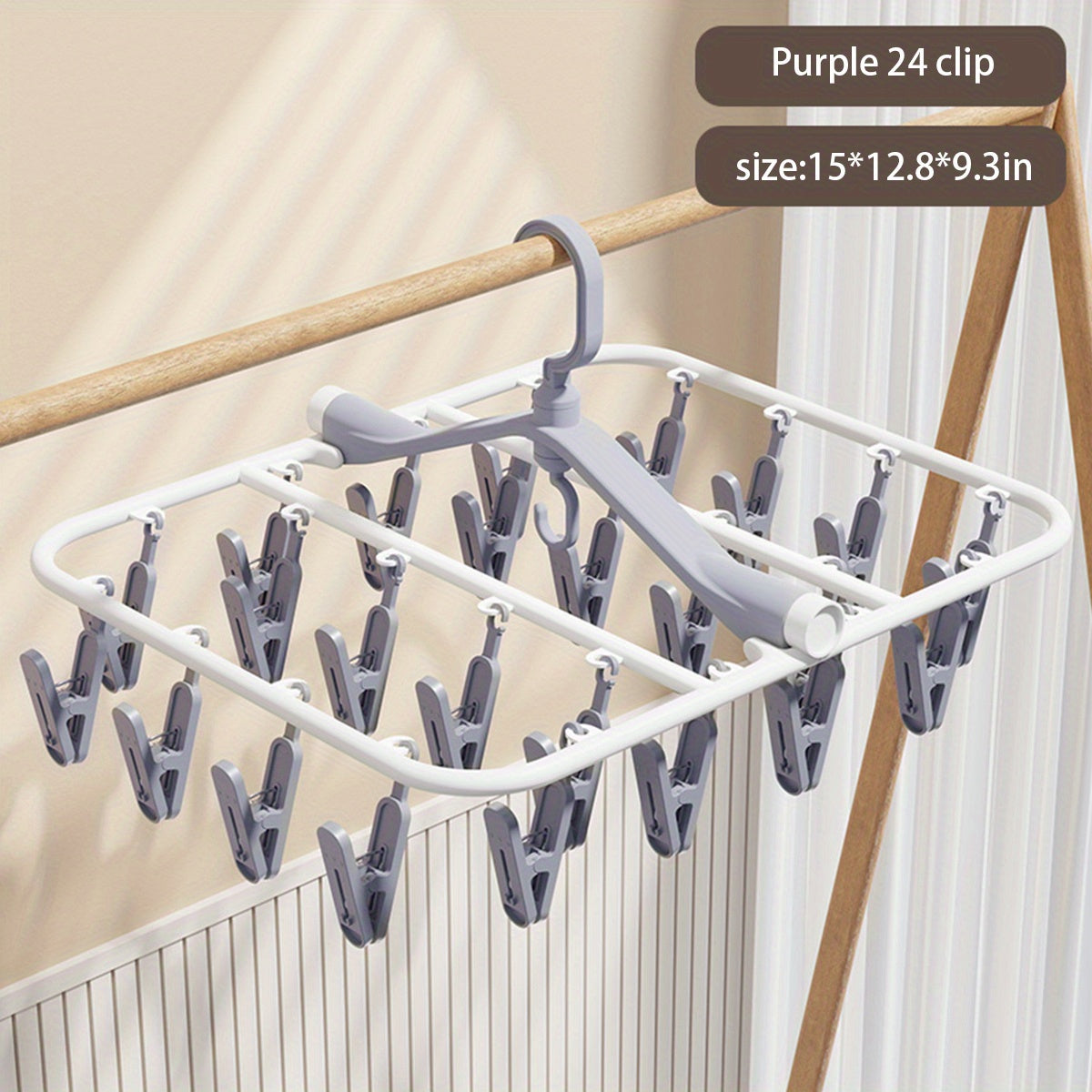 Multi-Functional Sock Hanger with Clothespins Foldable Underwear Drying Rack Windproof Hook