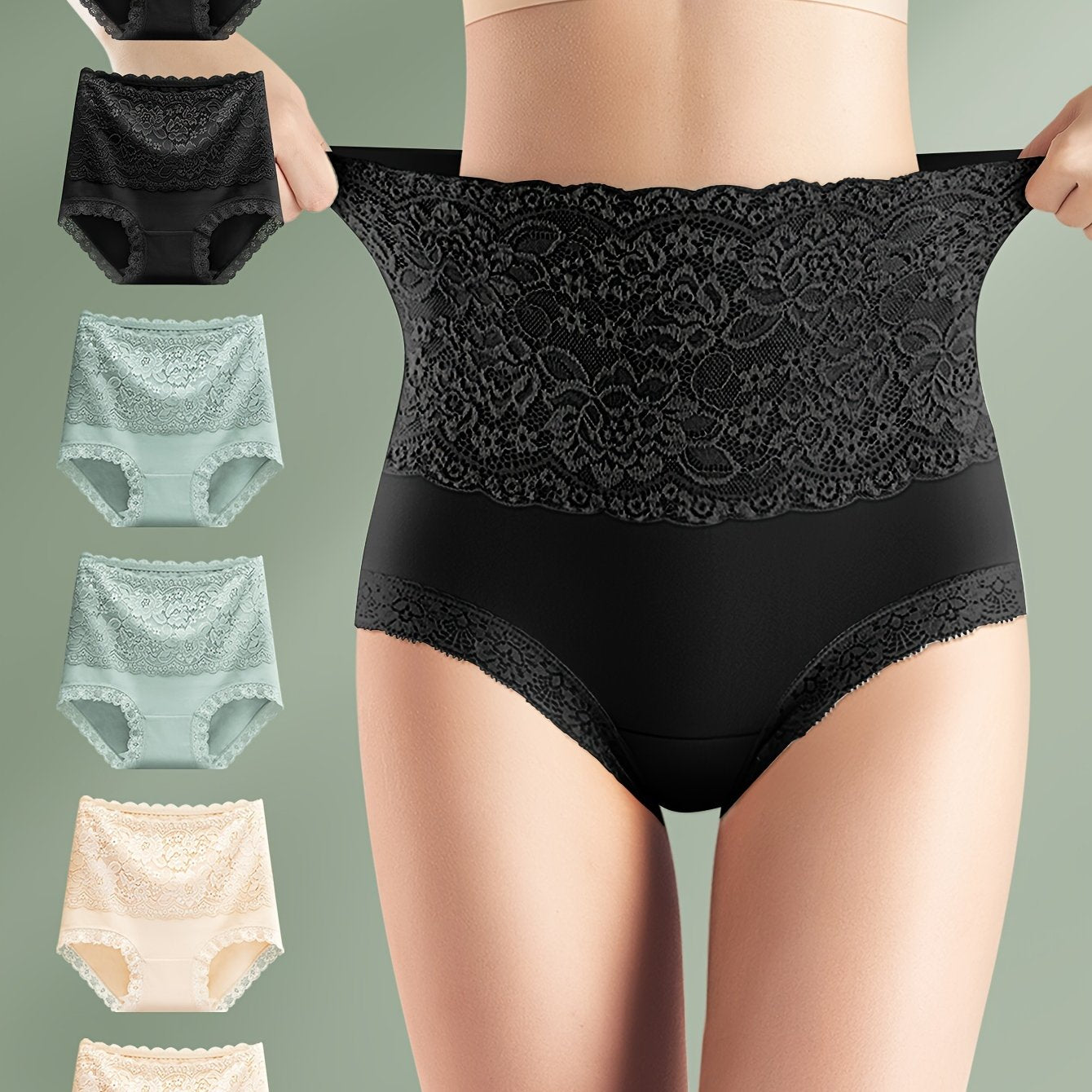 Bragas de encaje de cintura alta para mujer, ropa interior de algodón sin costuras, pack de 6