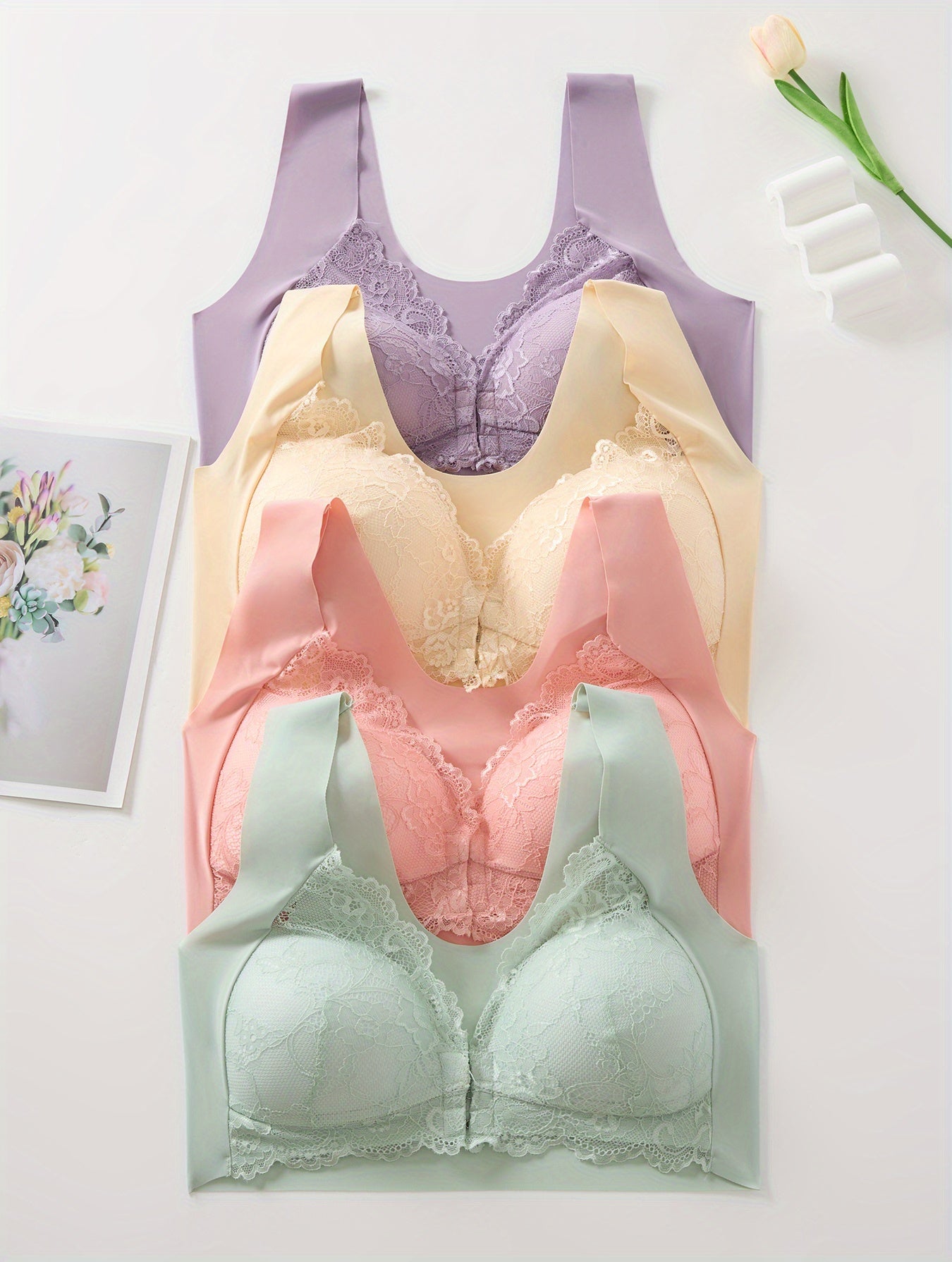 Women's Plus Size Sports Bras Pack Breathable Stretchy Floral V-Neck