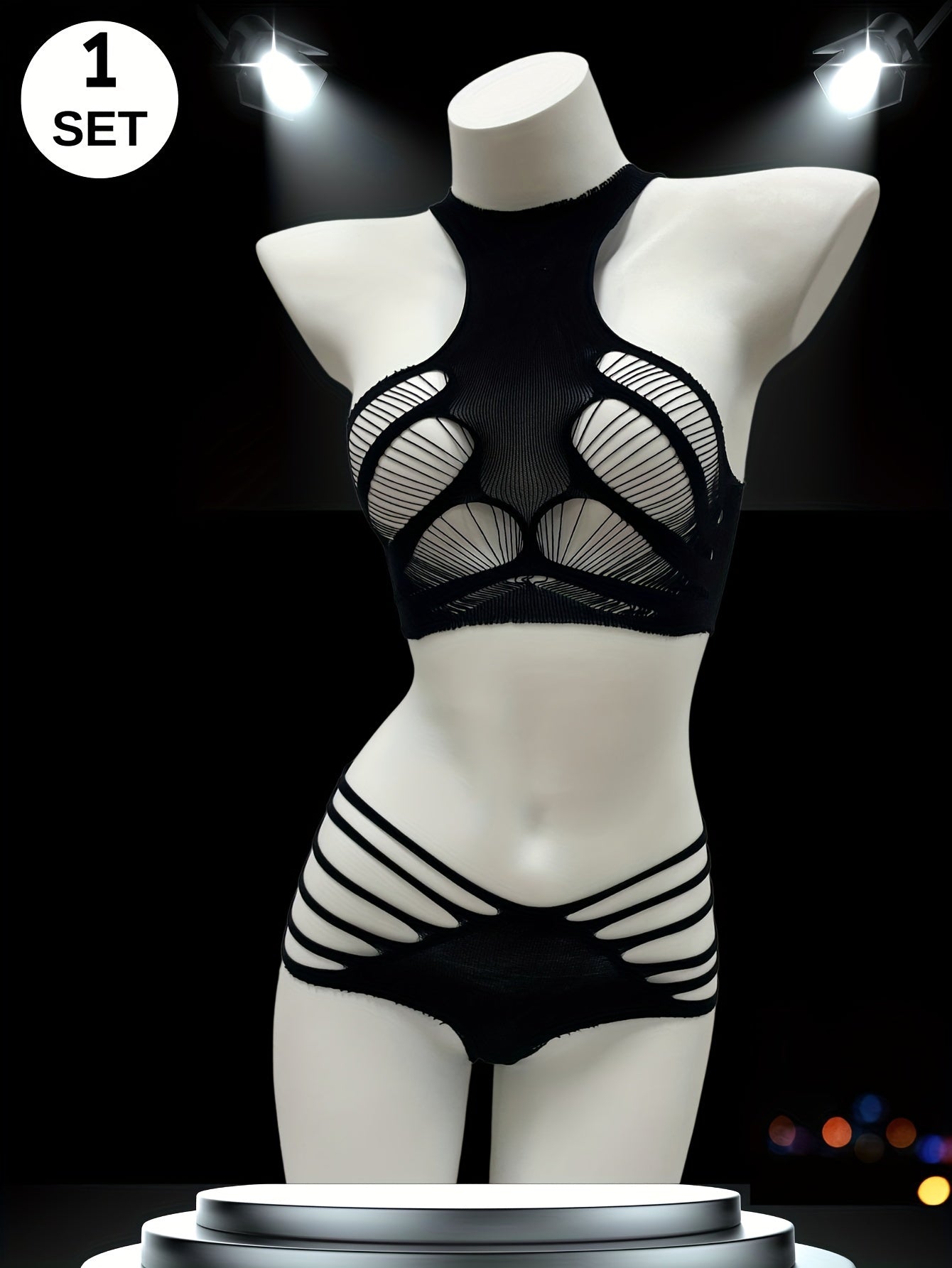 Women's Pink Hollow Fishnet Lingerie Set Sleeveless See Through for Party and Valentine's Day