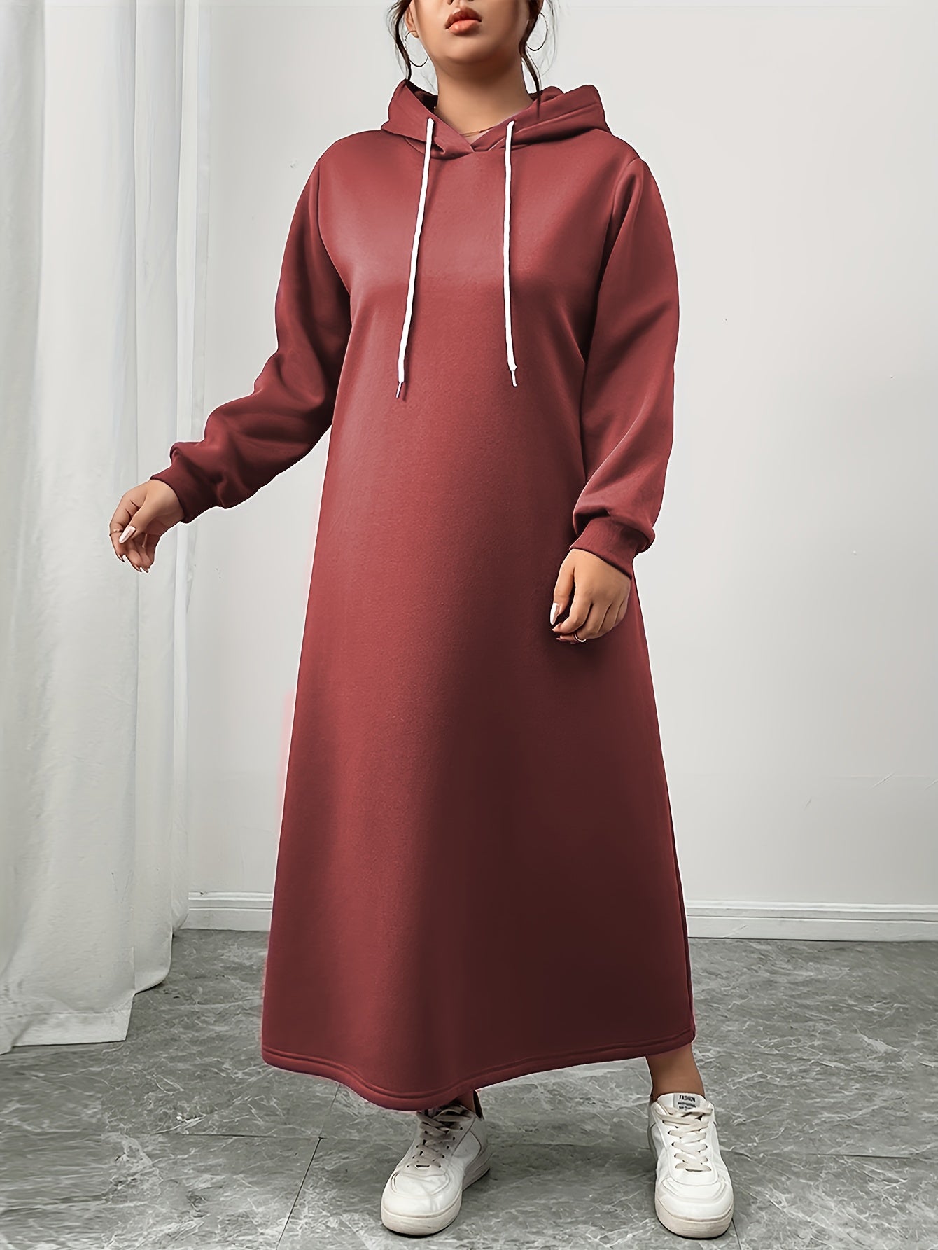 Women's Casual Wool Blend Hooded Dress Maroon Fitted Winter Wear