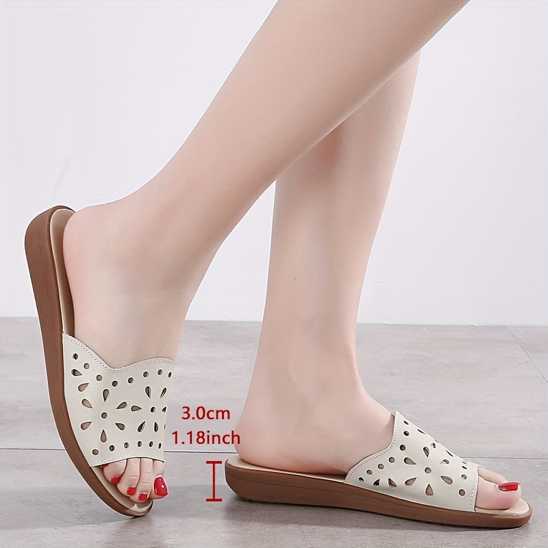 Women's Solid Color Slide Sandals Lightweight Floral Hollow Out Wedges