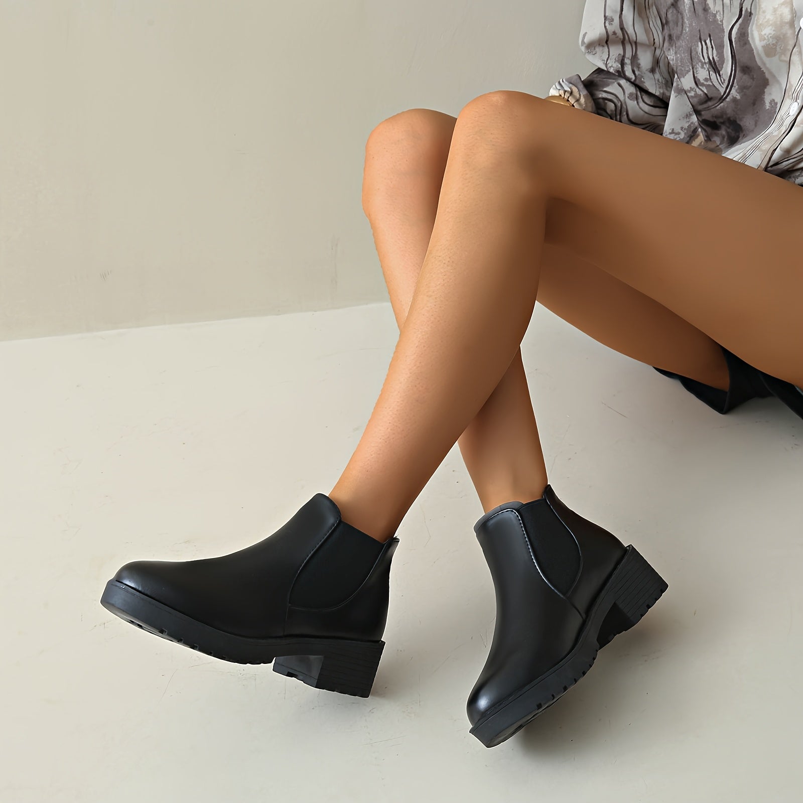 Women's Leather Classic Boots All-Season Chunky Low Heel Ankle Booties Size 36-42