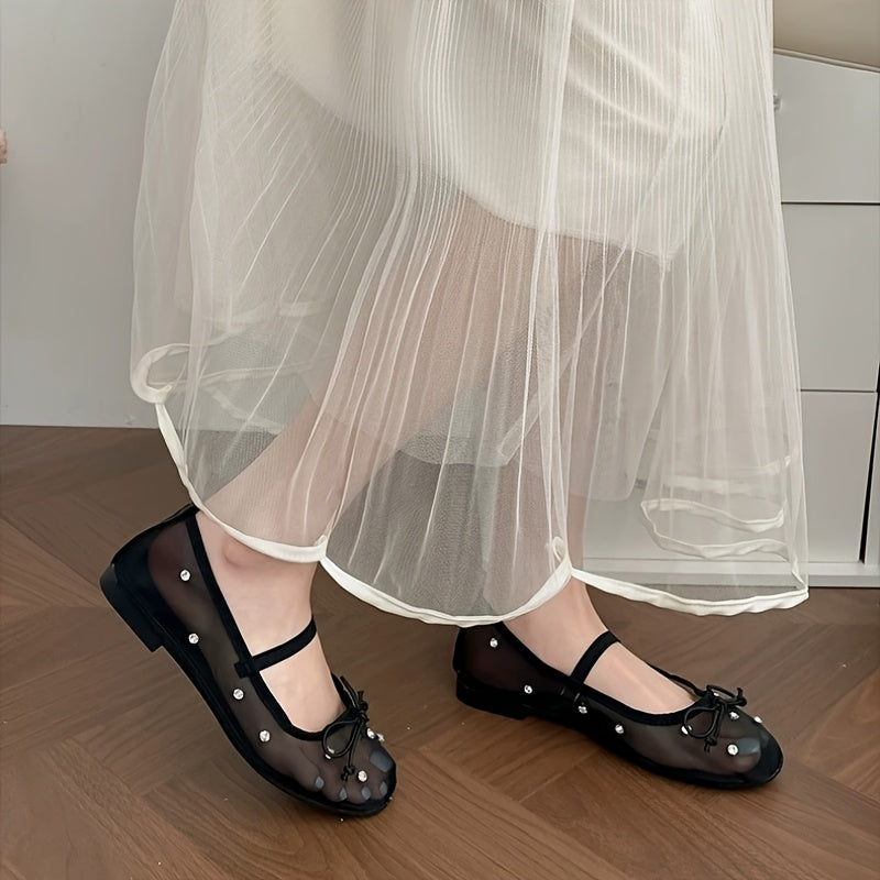 Women's Mesh Slip-On Flats with Ankle Strap Beige Comfortable All-Season