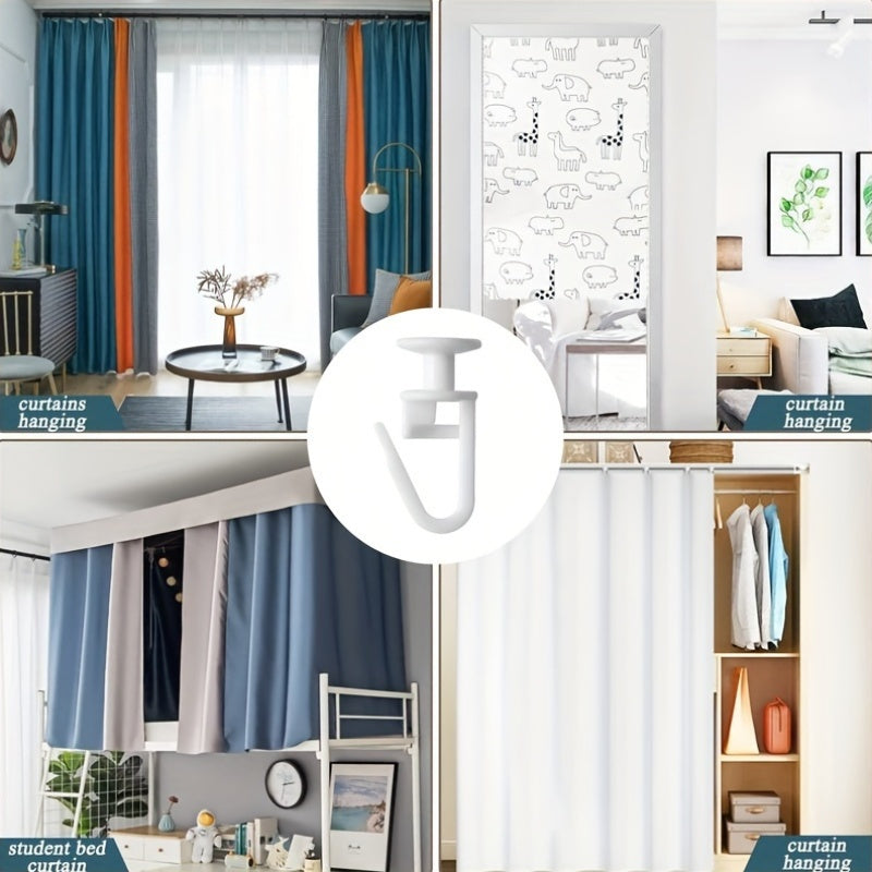 Set of 50 White Plastic Hooks with Adhesive Glide Rollers for Window Treatment Hardware