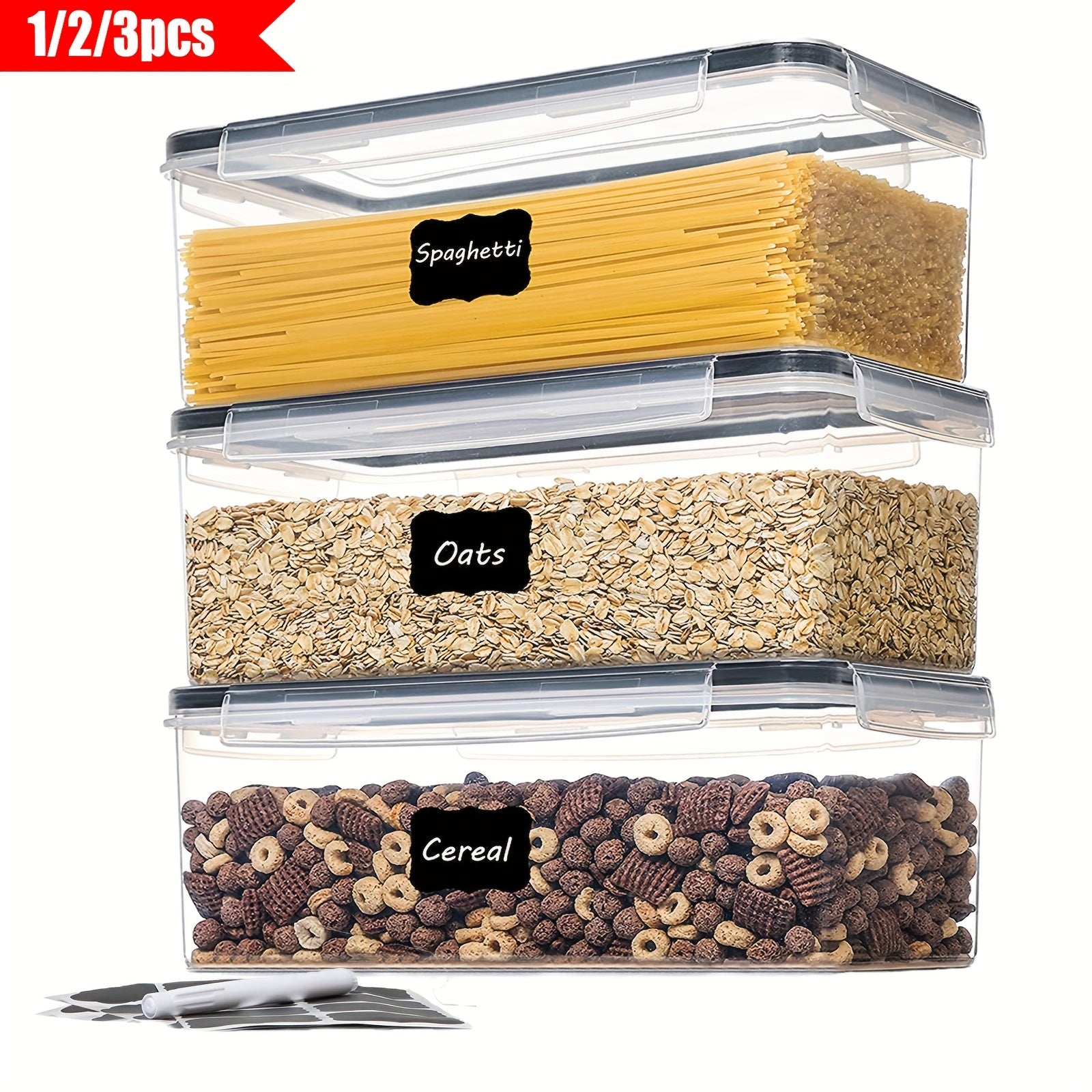 Airtight Plastic Food Storage Containers 1/2/3pcs Stackable Pantry Organizer
