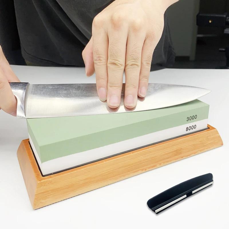 Набор для заточки кухонных ножей из 3 предметов с точильным камнем и деревянной подставкой