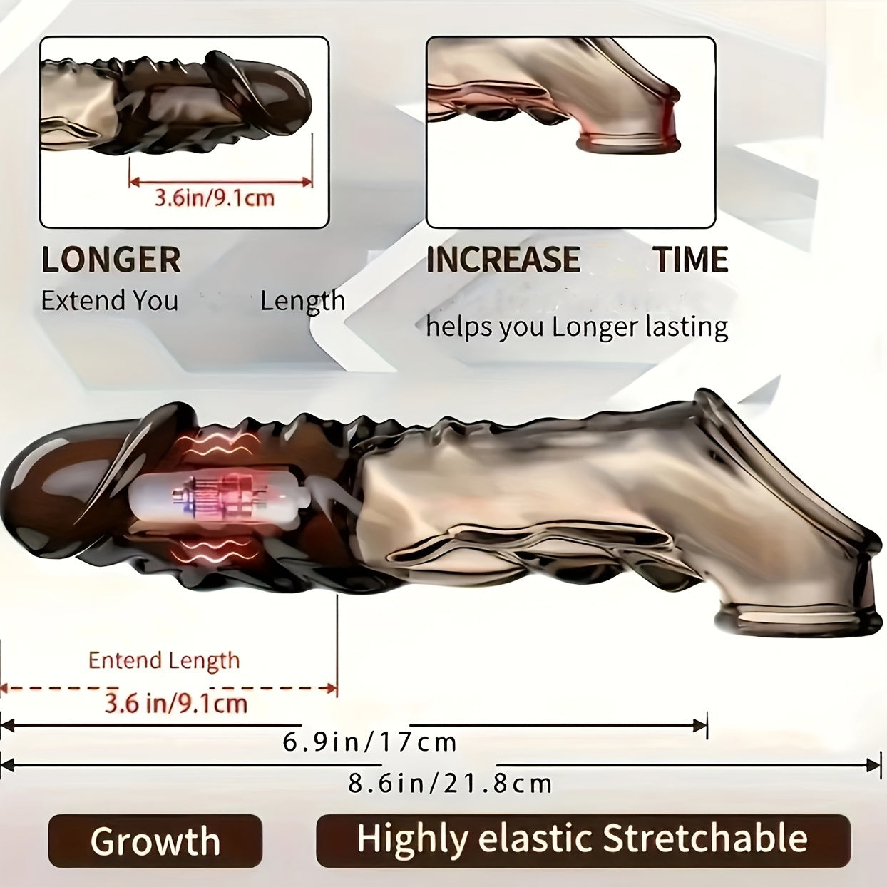 Men's Silicone Vibrating Penis Sleeve Extend Length Tight Fit Sex Toy