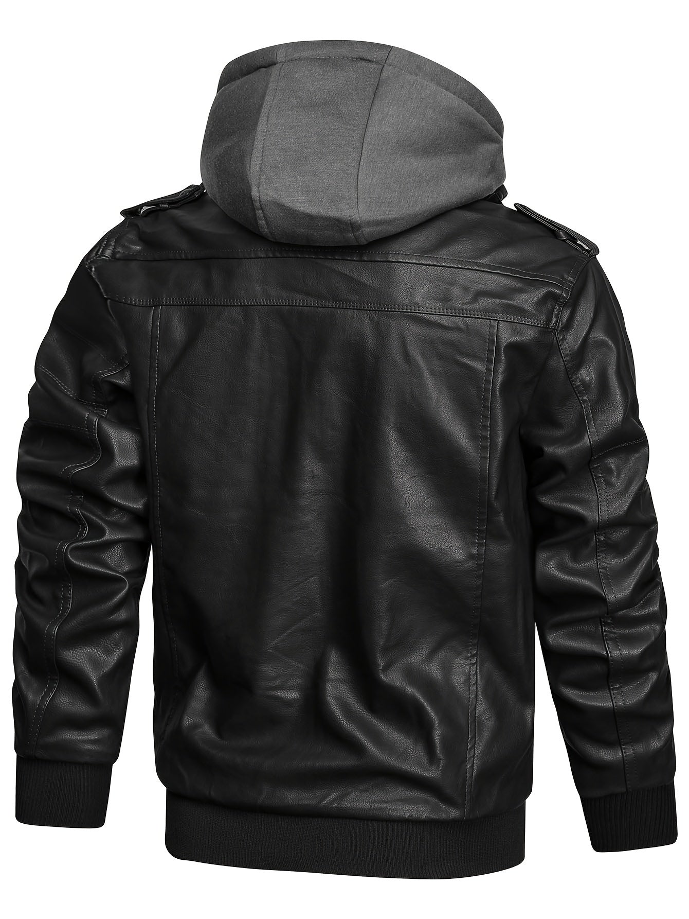 Erkaklar Retro Kapüşonli Mototsikl Kurtkasi - Shamolga chidamli, Bir nechta cho'ntaklar bilan, Tasodifiy Kuz/Qish Tashqi kiyim, Qora, Zip-Up Yopilishi, Polyester Ichki qismi, Porloq Yuzasi