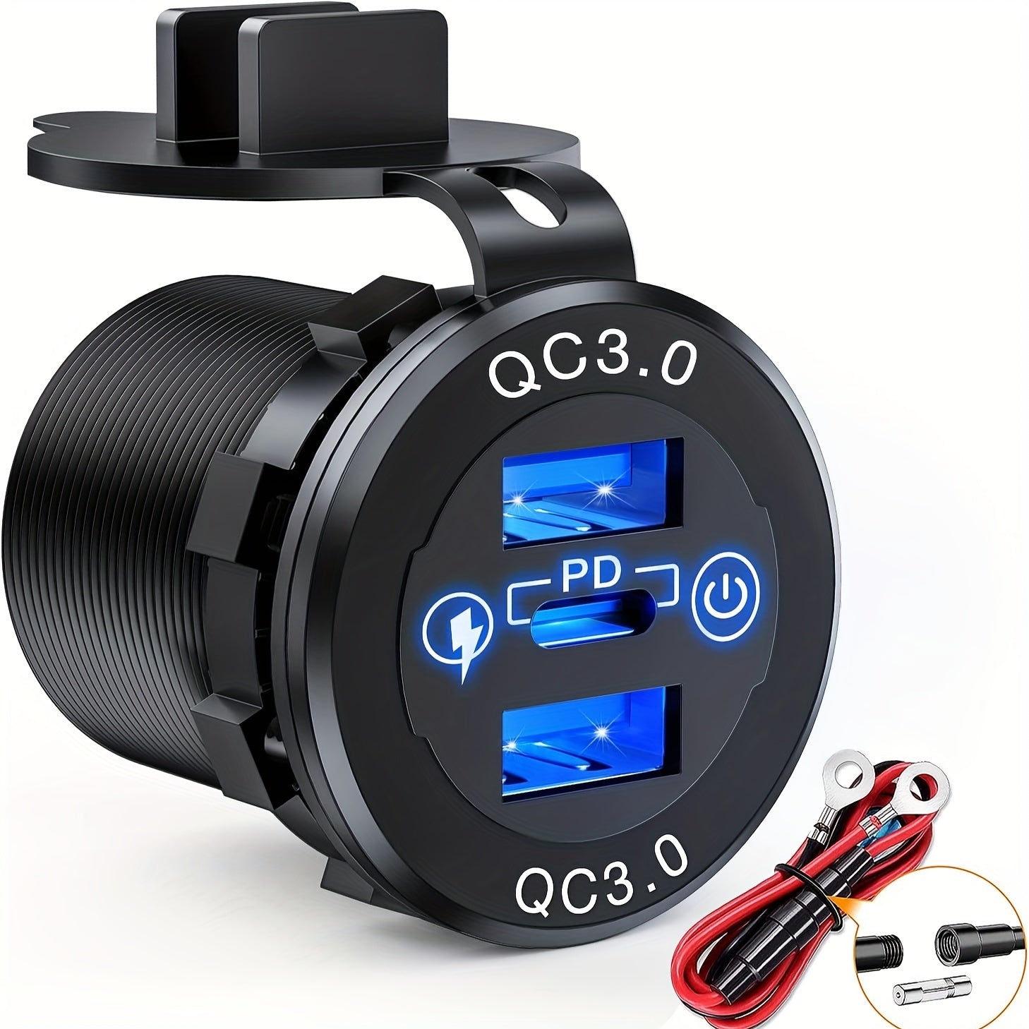 Dual USB Fast Charging Socket PD Type C QC3.0 Car Charger 12V 24V