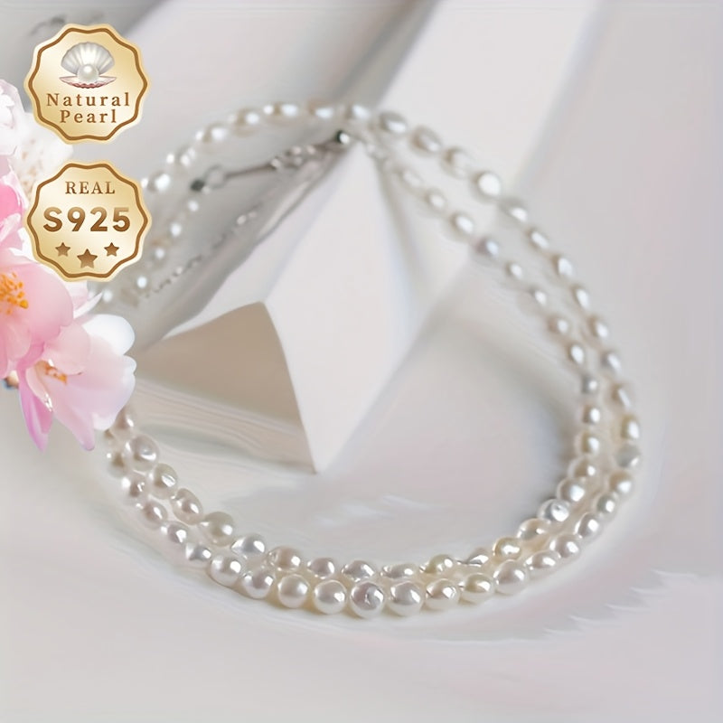 Women’s Freshwater Pearl Necklace 4-4.5mm Baroque Natural Pearls S925 Silver Wedding Jewelry