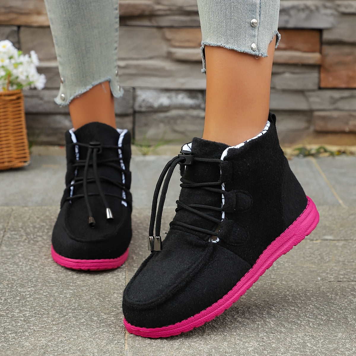 Women’s Casual Athletic Sneakers Lightweight Non-Slip EVA Flat Shoes Black Pink