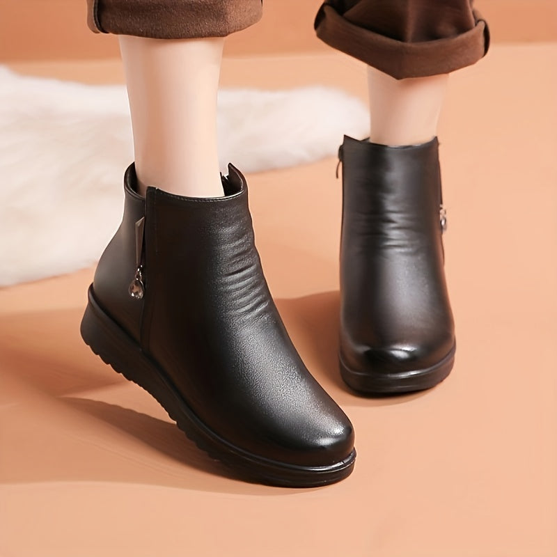 Women's Winter Ankle Boots Slip-Resistant Fleece-Lined Black Casual