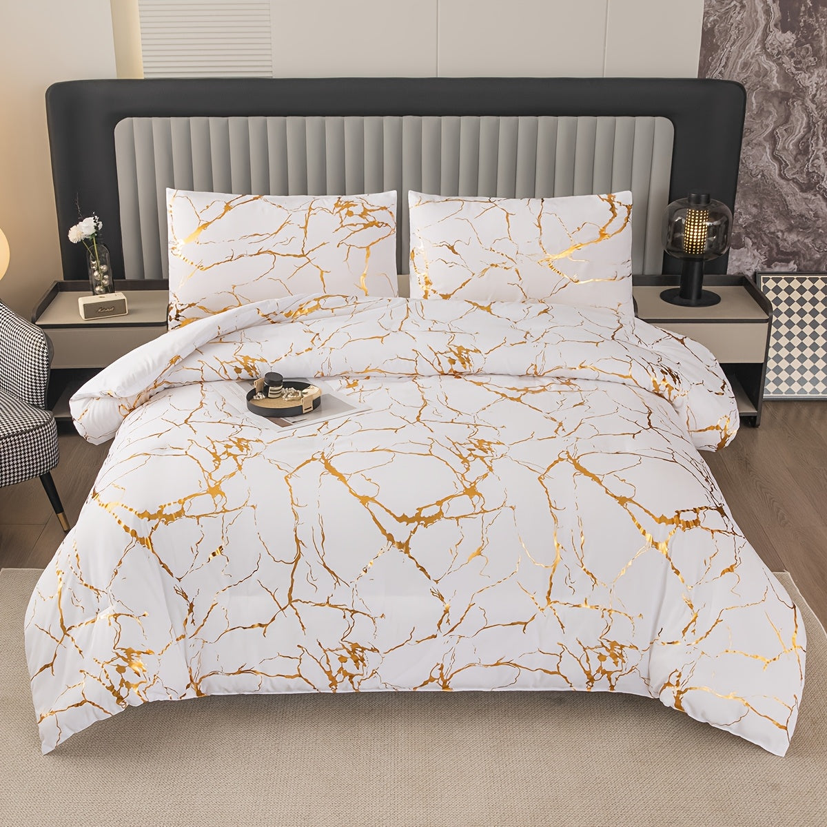 Luxury Comforter Set with Bronzing Marble Print 2/3 Piece Soft Skin-Friendly Bedding