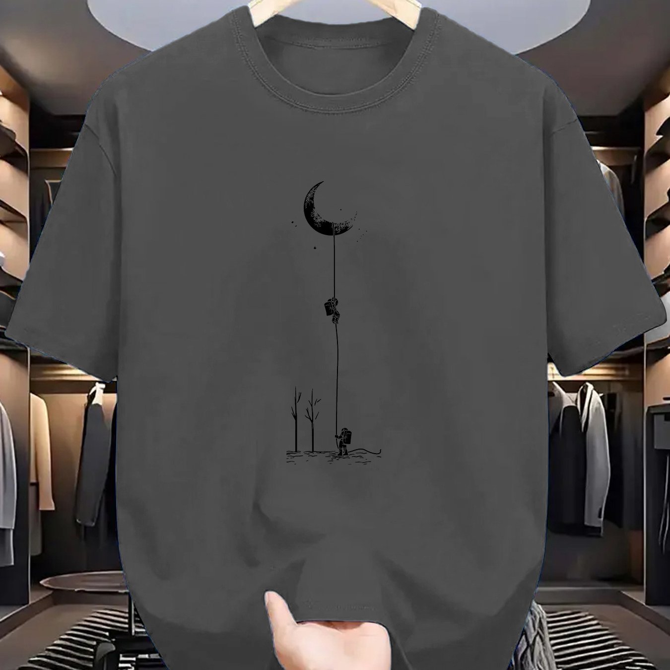 Men's Moon Landing Graphic T-Shirt Polyester Crew Neck Summer Casual Street Style Available in Black Burgundy Green Blue Grey