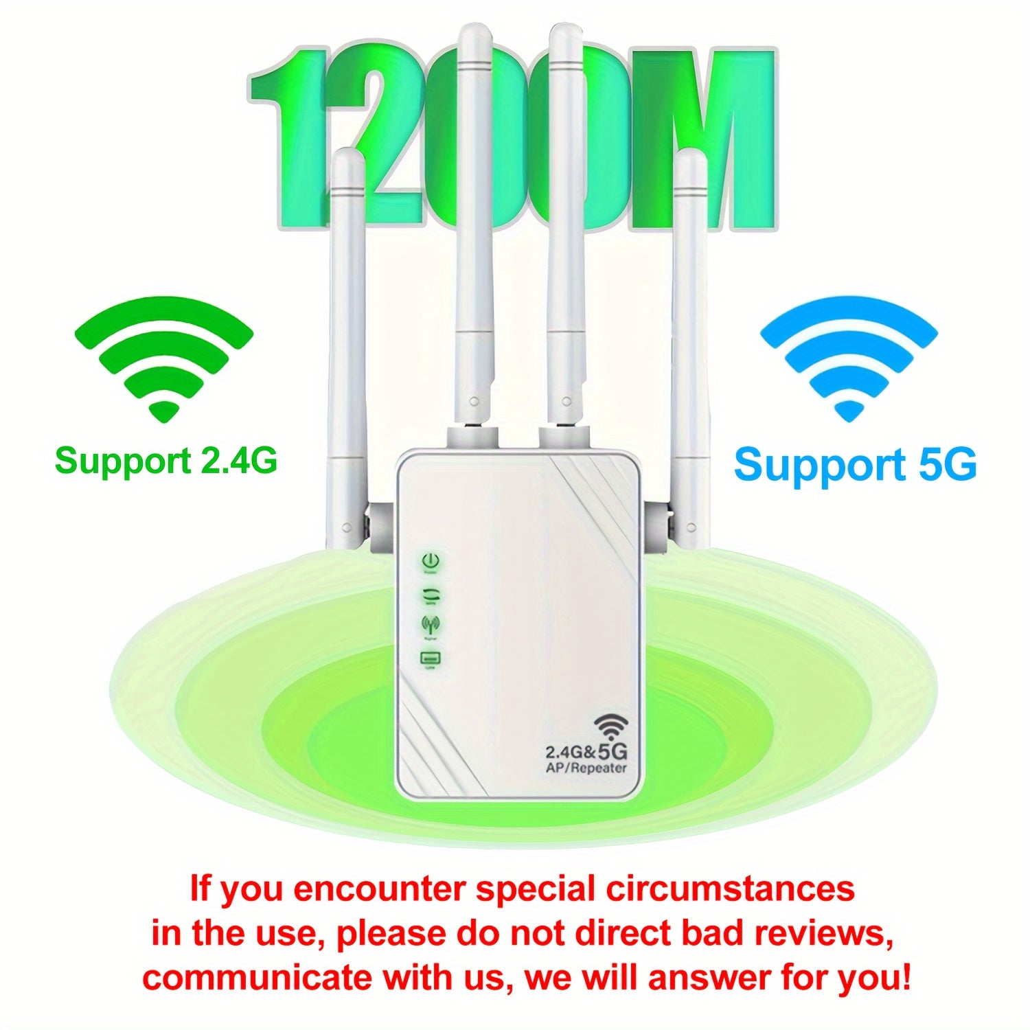 WiFi Extender Dual Band 2.4G 5G with 4 Antennas Ethernet Support for Home Use