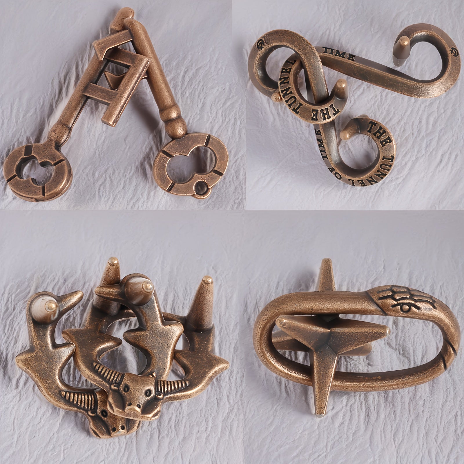 Metal Brain Teaser Puzzle Set for Adults Bronze Portable Logic and Problem Solving