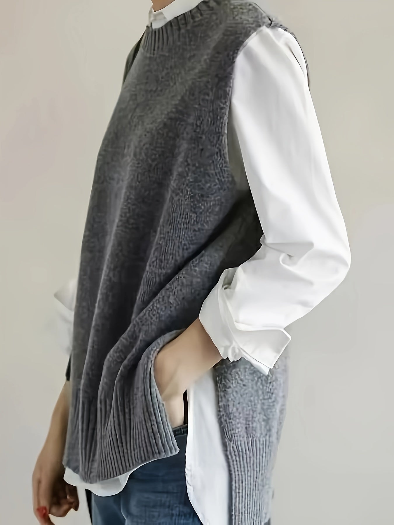 Chaleco de punto acanalado sin mangas para mujer talla grande, casual, verano, abertura frontal, color sólido