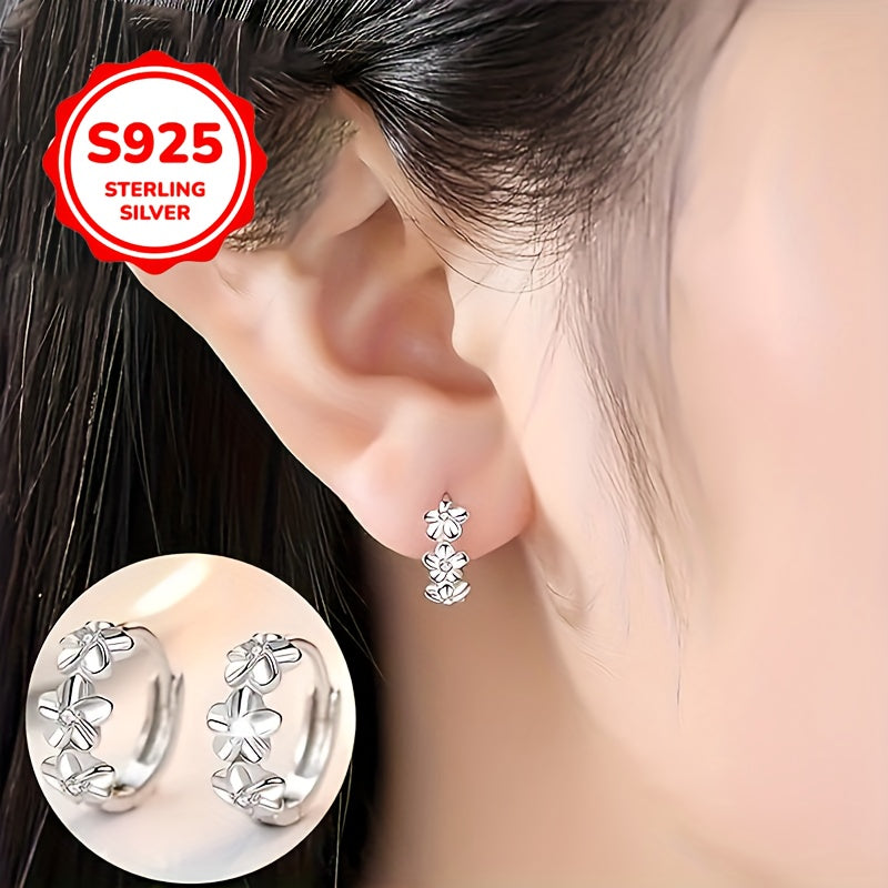 Pendientes de aro de plata 925 con diseño floral, estilo bohemio vintage para uso diario y regalos