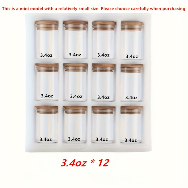 12 frascos de vidrio para especias con tapas de bambú, organización de cocina, embalaje seguro