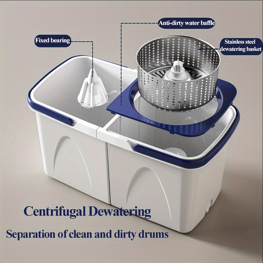 Self-Wringing Spin Mop and Bucket Set with Reusable Pads for Hardwood and Tile Floors