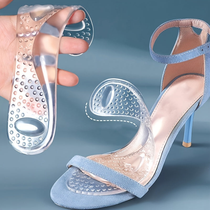 Women's Gel Heart-Shaped Heel Insoles Non-Slip Shock Absorption Blue Silicone