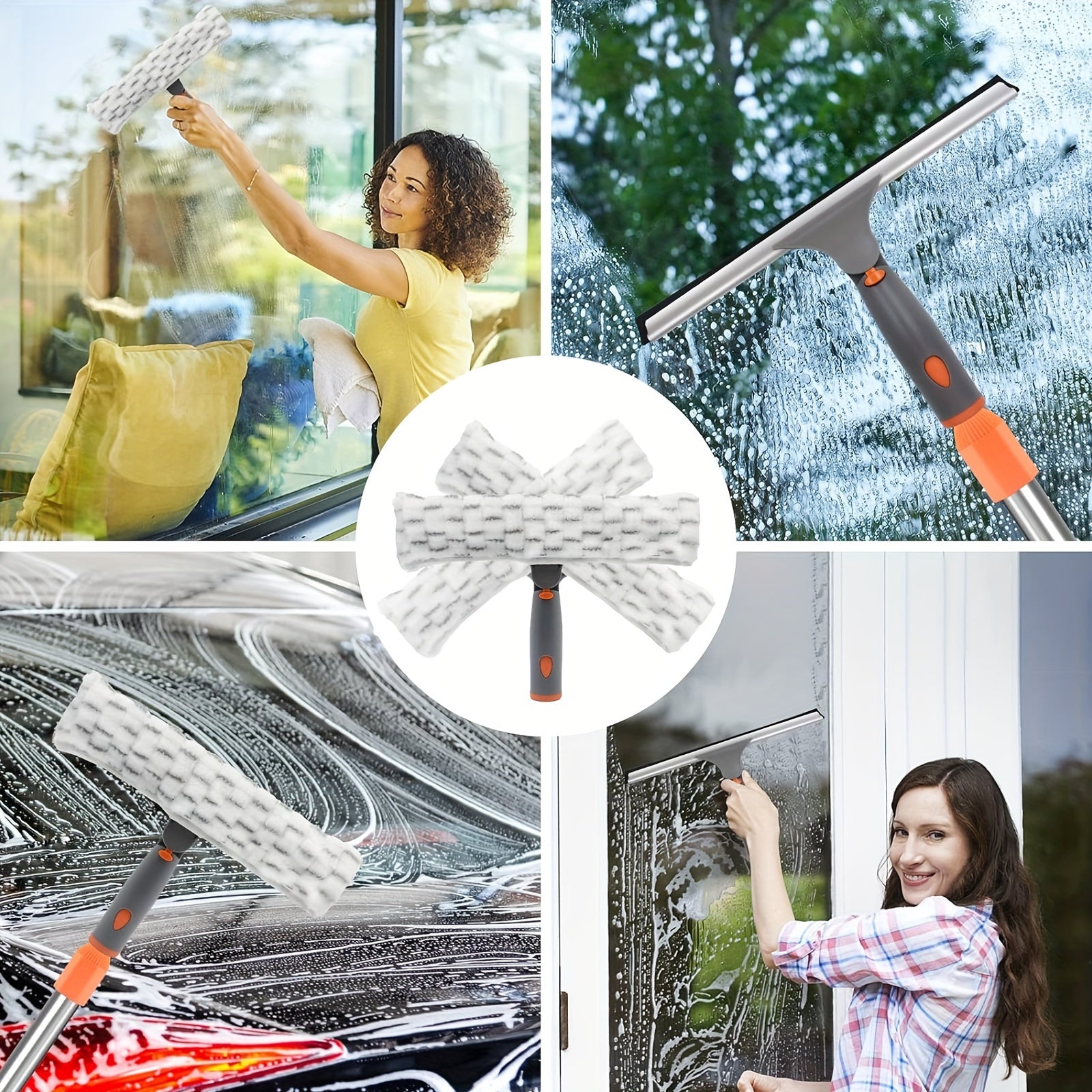 Cho'ziladigan Deraza Tozalash To'plami, Squeegee va Yostiqlar bilan Shisha va Tashqi Yuzalar uchun - Tozalash Ta'minotlari va Asboblar