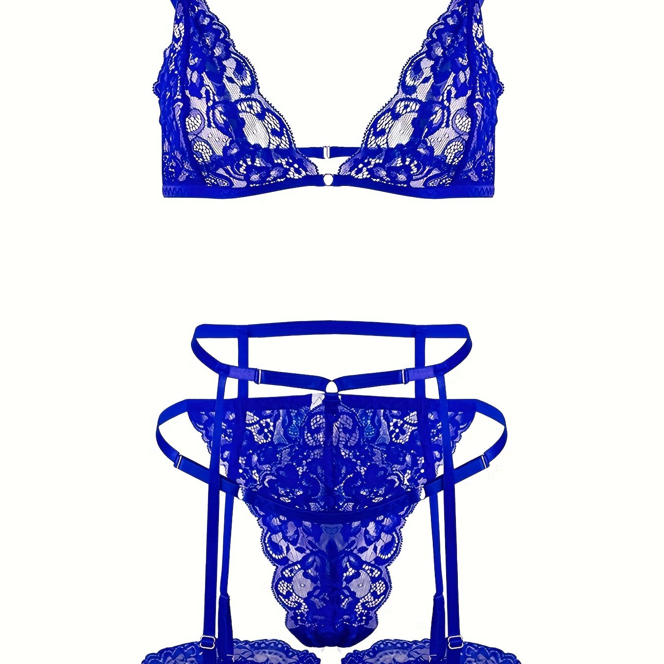 Sexy Lingerie Set with Lace Triangle Cup Bra, Panties, Suspender Socks, and Seduction Ring