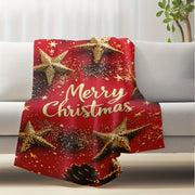 Christmas Flannel Throw Blanket with Golden Stars Red Background Soft Plush Lightweight All-Season Home Sofa Camping Car Travel