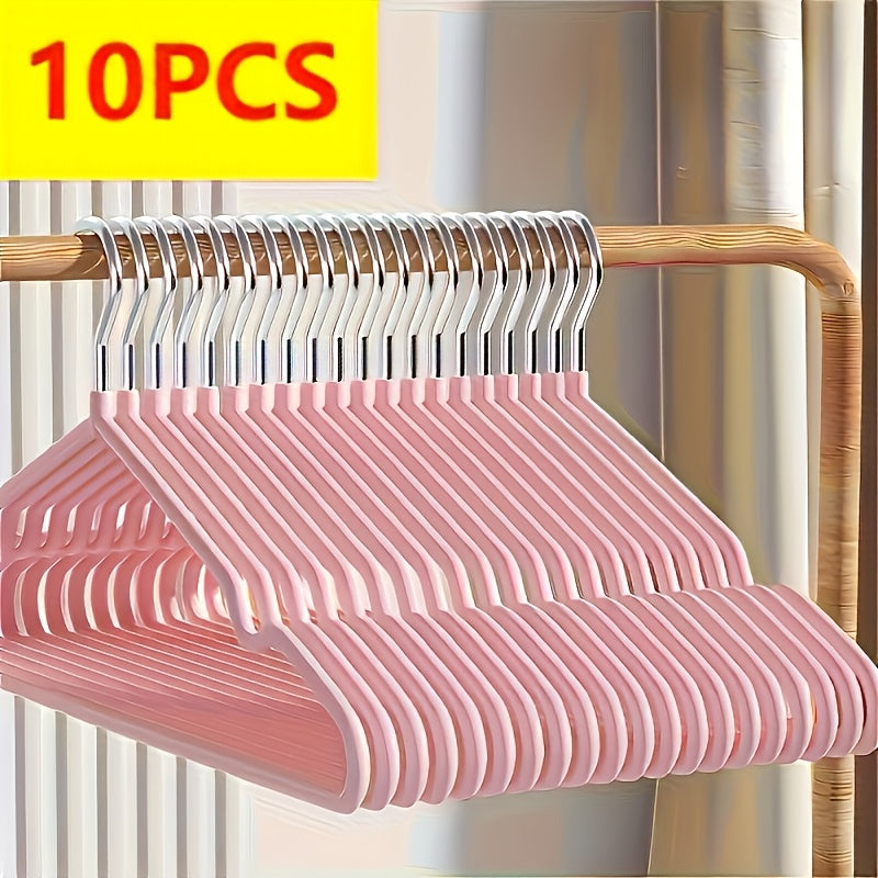 Set of 10 Metal Hangers with Shoulder Grooves Non-Slip Painted Finish for Wardrobe Organization