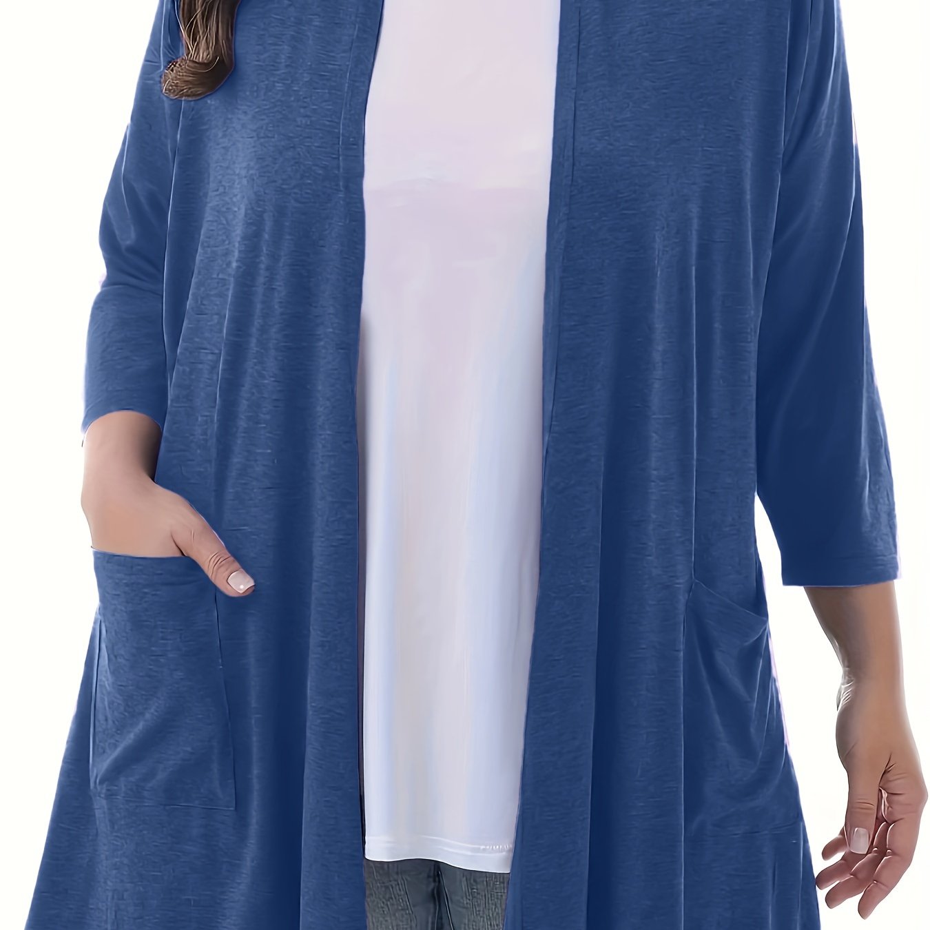 Plus Size Women's Open Front Cardigans Long Sleeve Solid Color Spring Fall