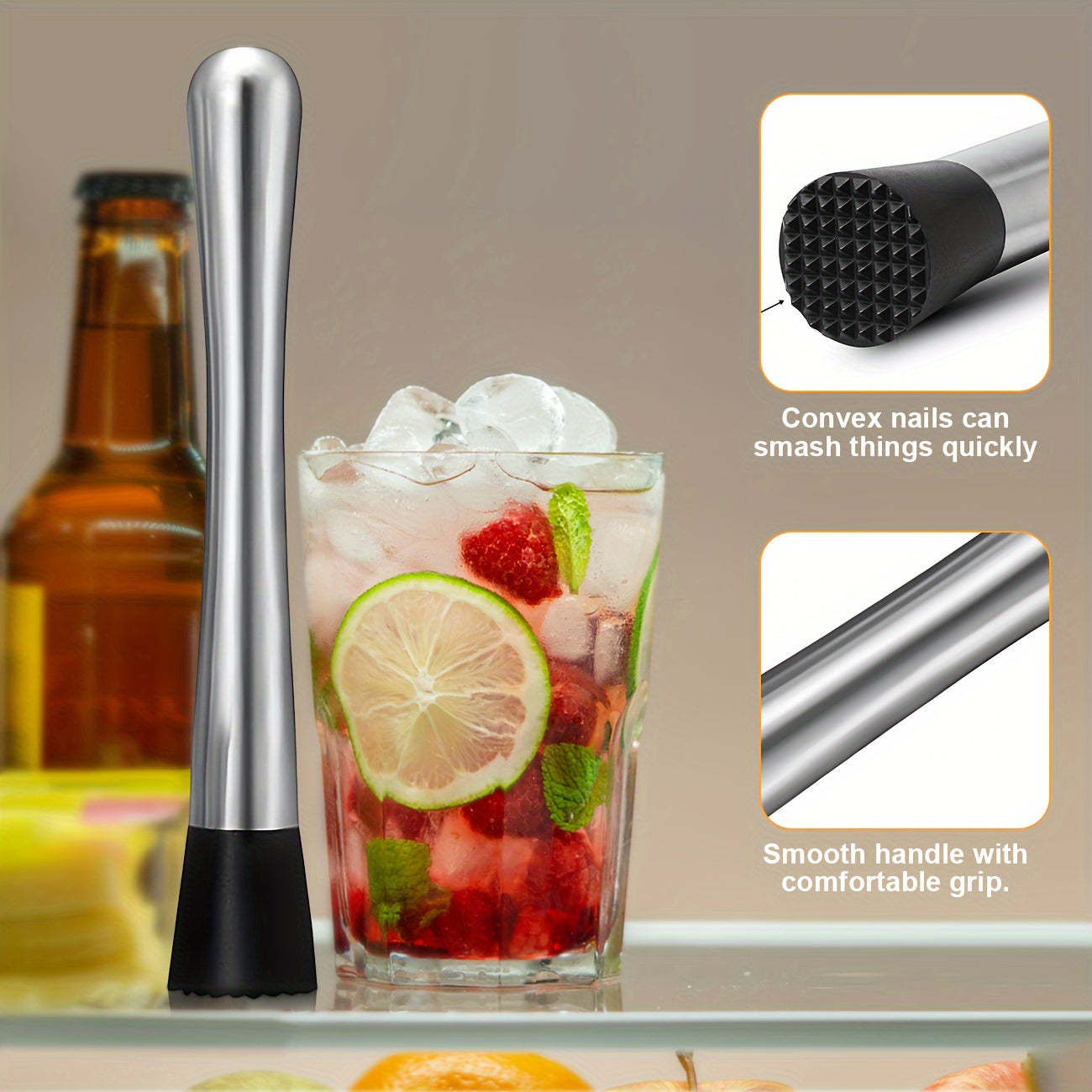 Stainless Steel Barware Set with Cocktail Muddler Spoon Measuring Cup and Bottle Opener
