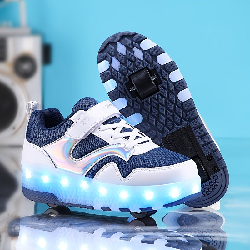Kids Roller Skates with LED Lights USB Rechargeable Breathable Mesh All-Season