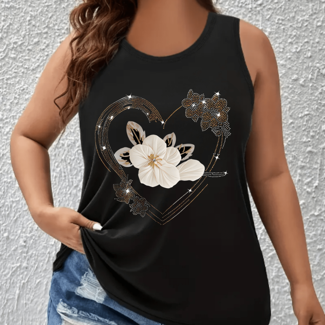 Women's Plus Size Sleeveless Tank Top Breathable Summer White Gold Floral