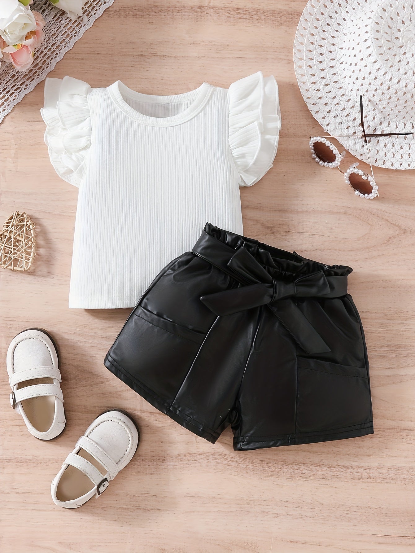 Baby Girl Ruffle Sleeve Top and Shorts Set Cotton Spring Summer 0-3 Years