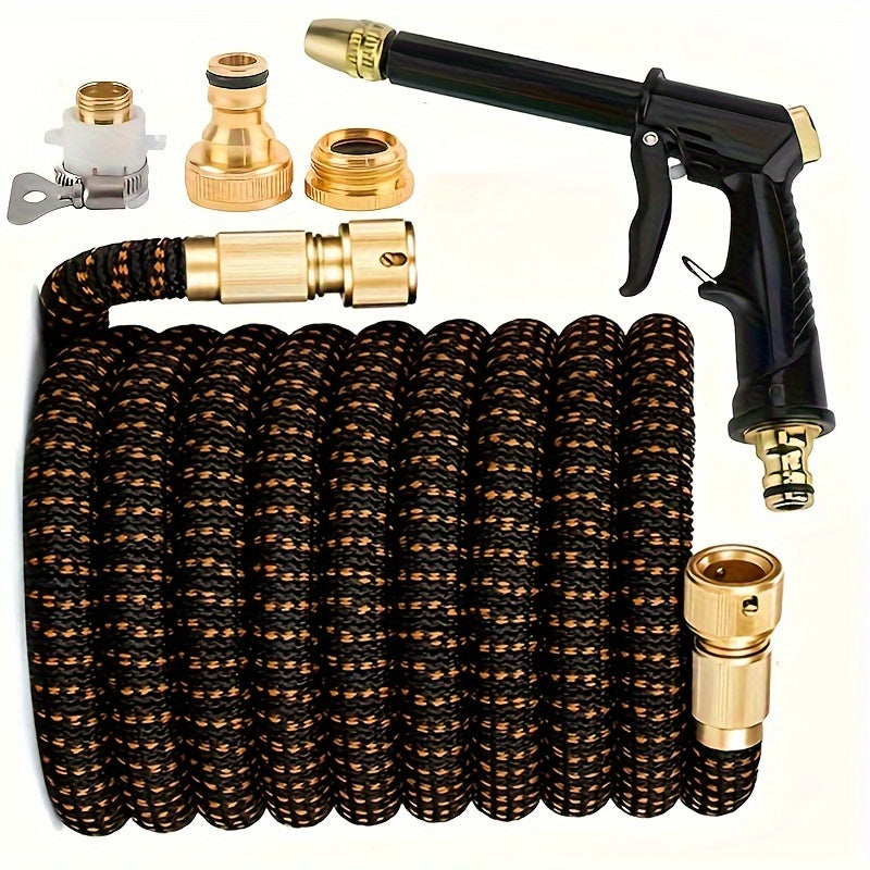 3-кратный расширяемый резиновый садовый шланг с мягким разбрызгивателем и универсальными соединителями