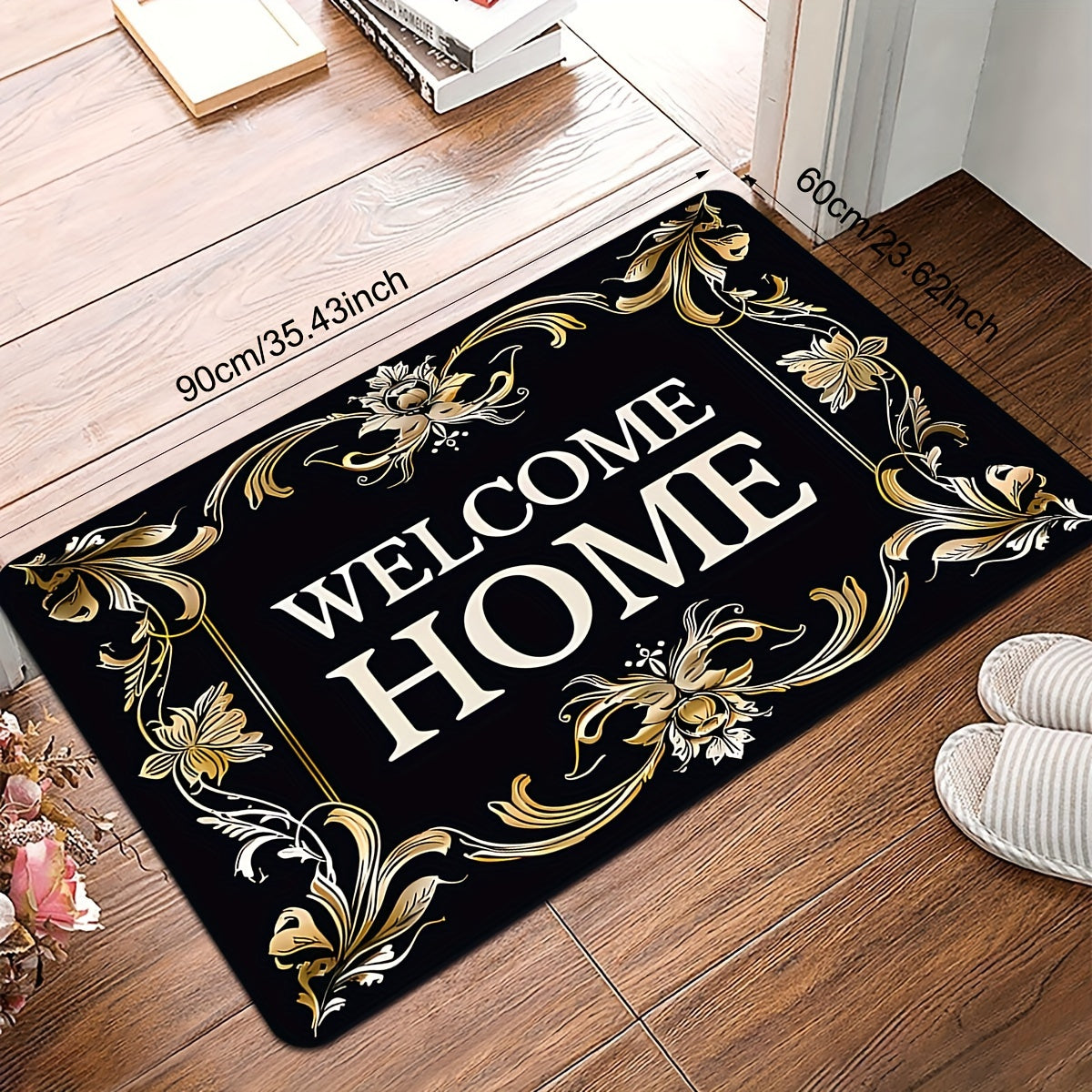 Felpudo de entrada con monograma Welcome Home, antideslizante, resistente a manchas, alfombra para interior y exterior