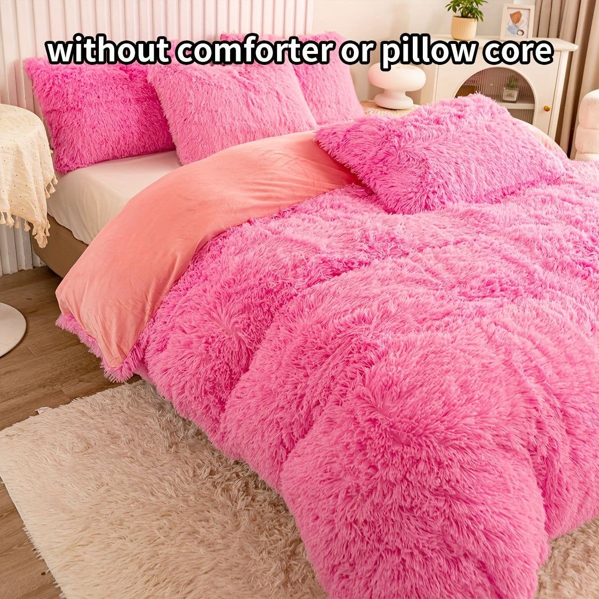 Set of 3 Pink Polyester Bedding Pieces for All Seasons Bedroom Decor