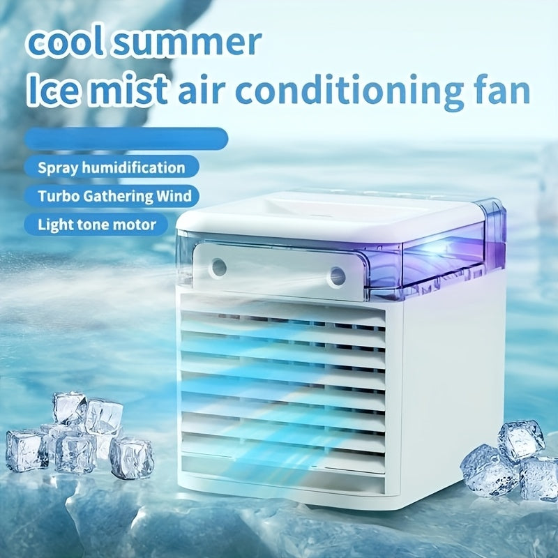 Dual Mist Cooling Fan with 360° Rotating Design and Colorful Lights for Home and Office