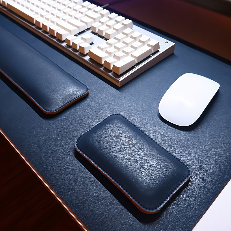 Ergonomic Faux Leather 3-Piece Desk Set with Large Mouse Pad Keyboard Mat and Wrist Support