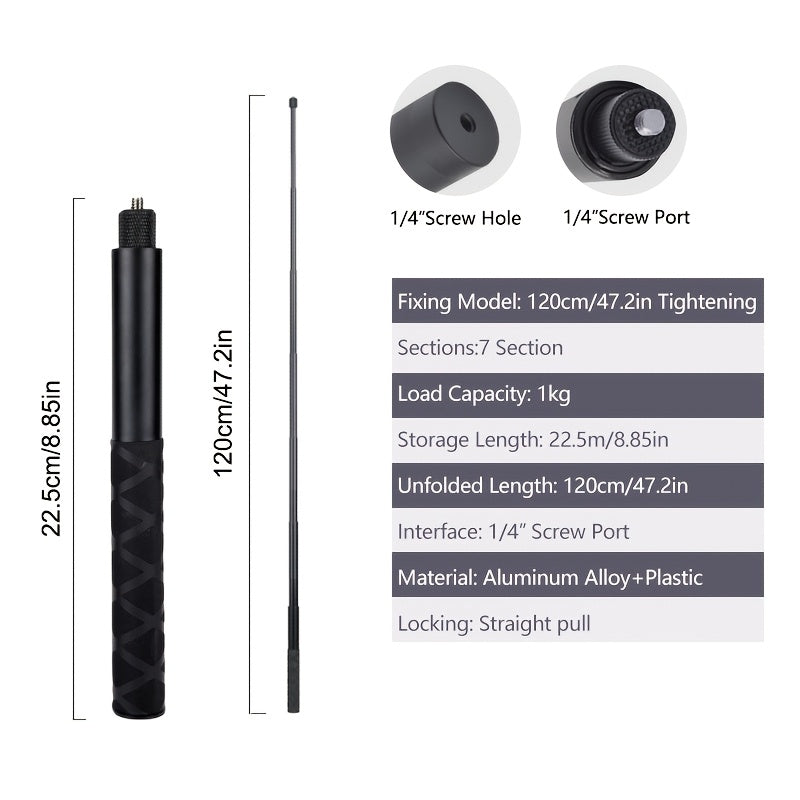 Alüminiy alloy Selfie Stick velosport kamerasi uchun 360 daraja aylanadigan tutqich va tripod bilan