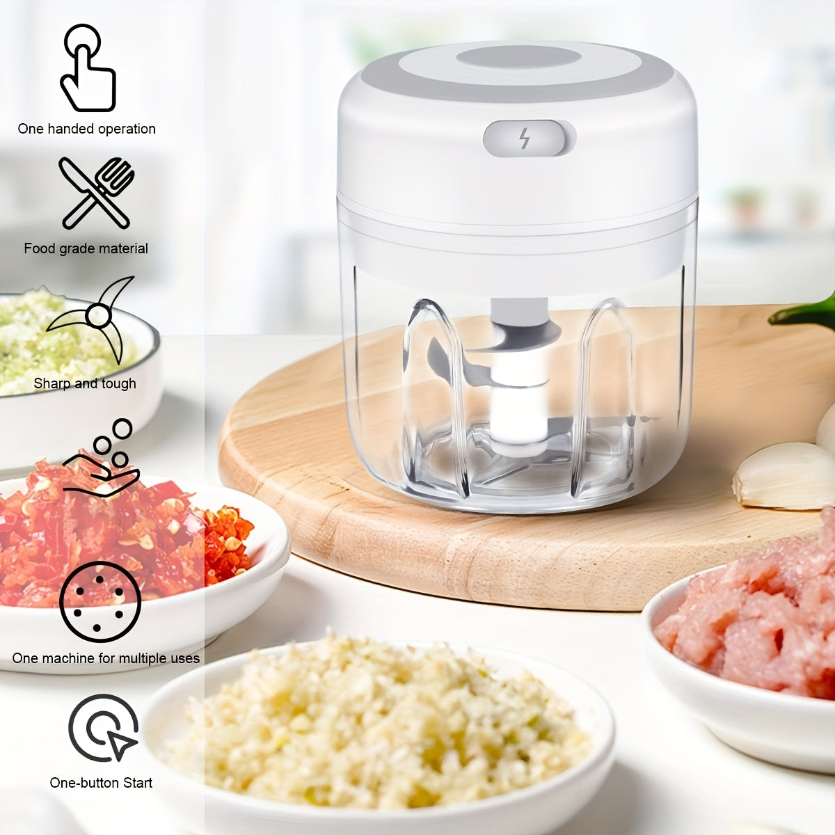 Mini Food Chopper 250ml USB Rechargeable Vegetable Meat Grinder