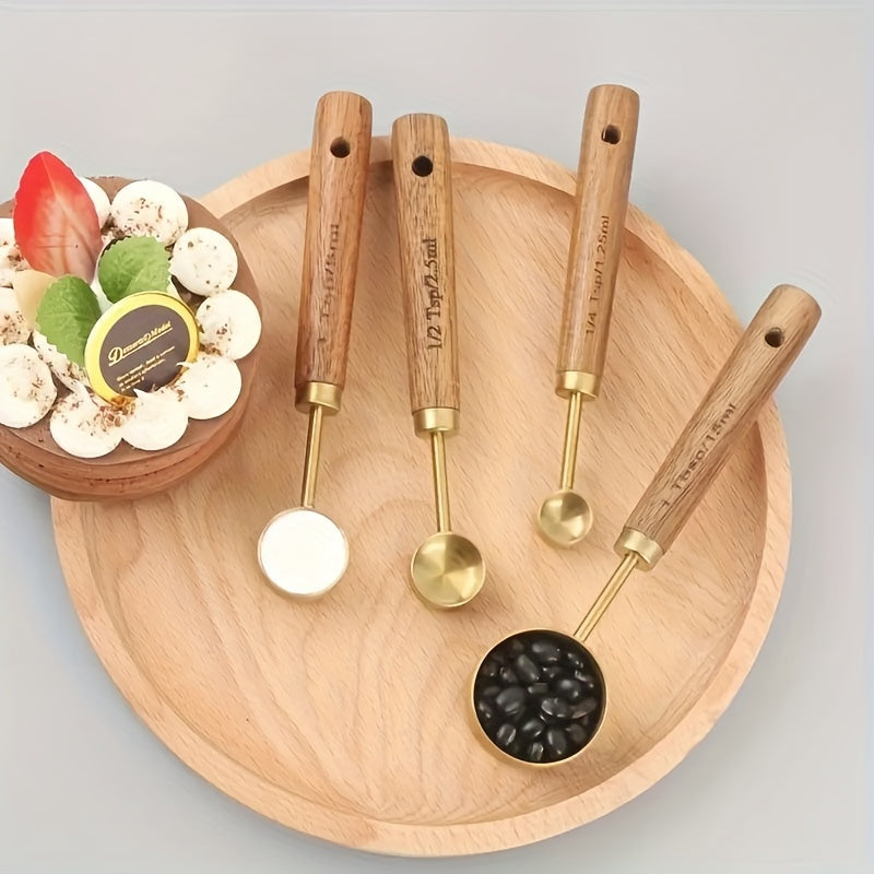 Set of 8 Stainless Steel Measuring Cups and Spoons with Acacia Wood Handles