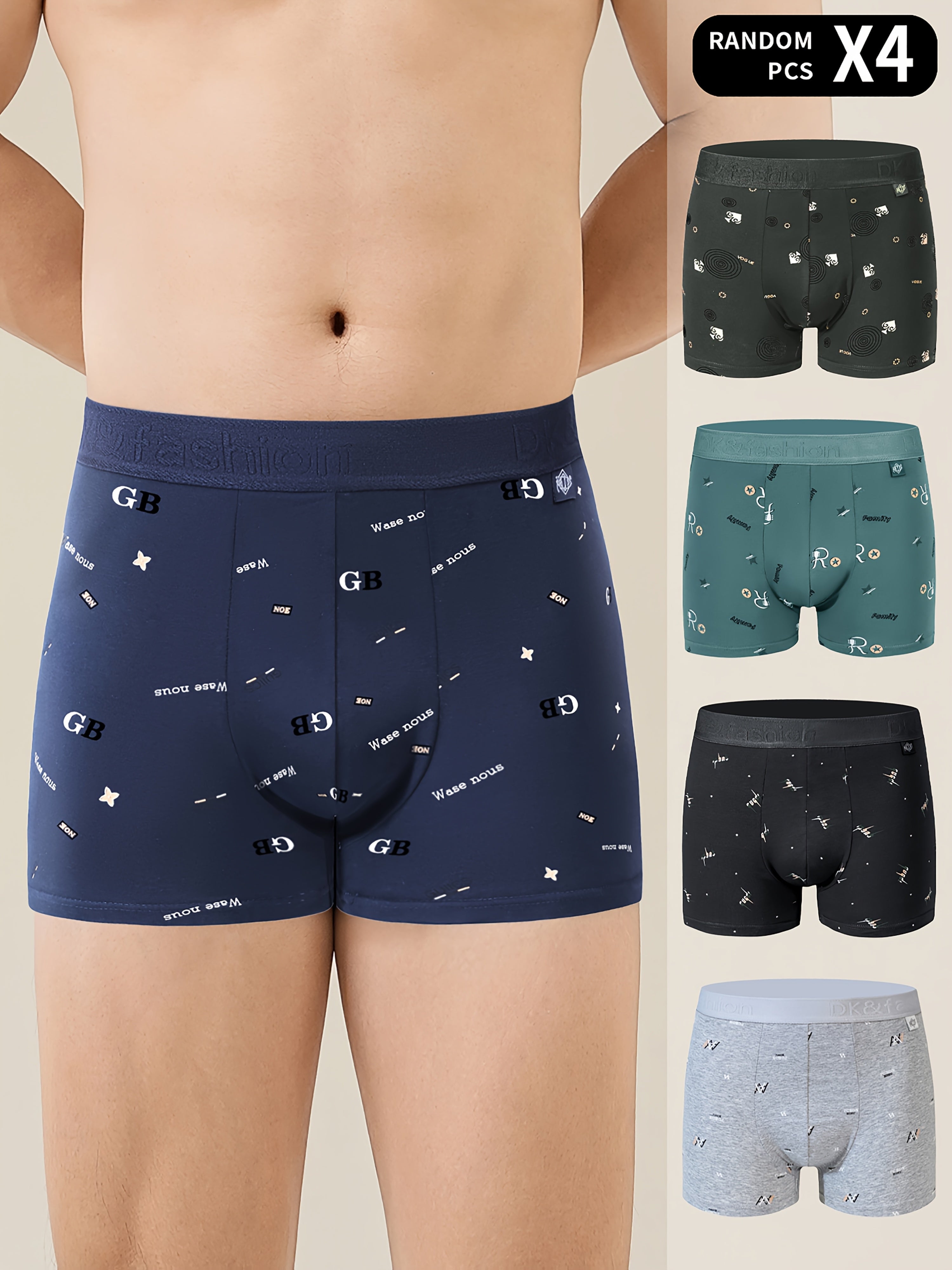 Men's 4-Pack Geometric Cotton Spandex Boxer Shorts Breathable Knit Casual Sports