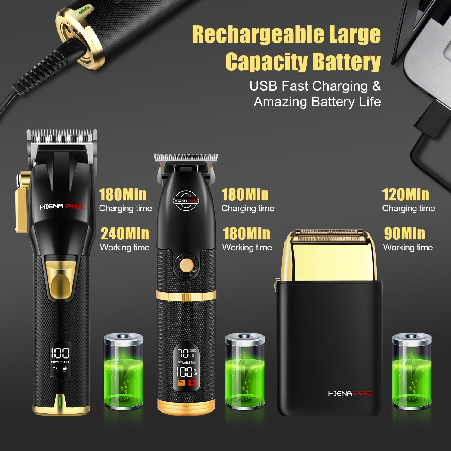 Professional hair clipper set with USB rechargeable trimmer LCD display gift for men