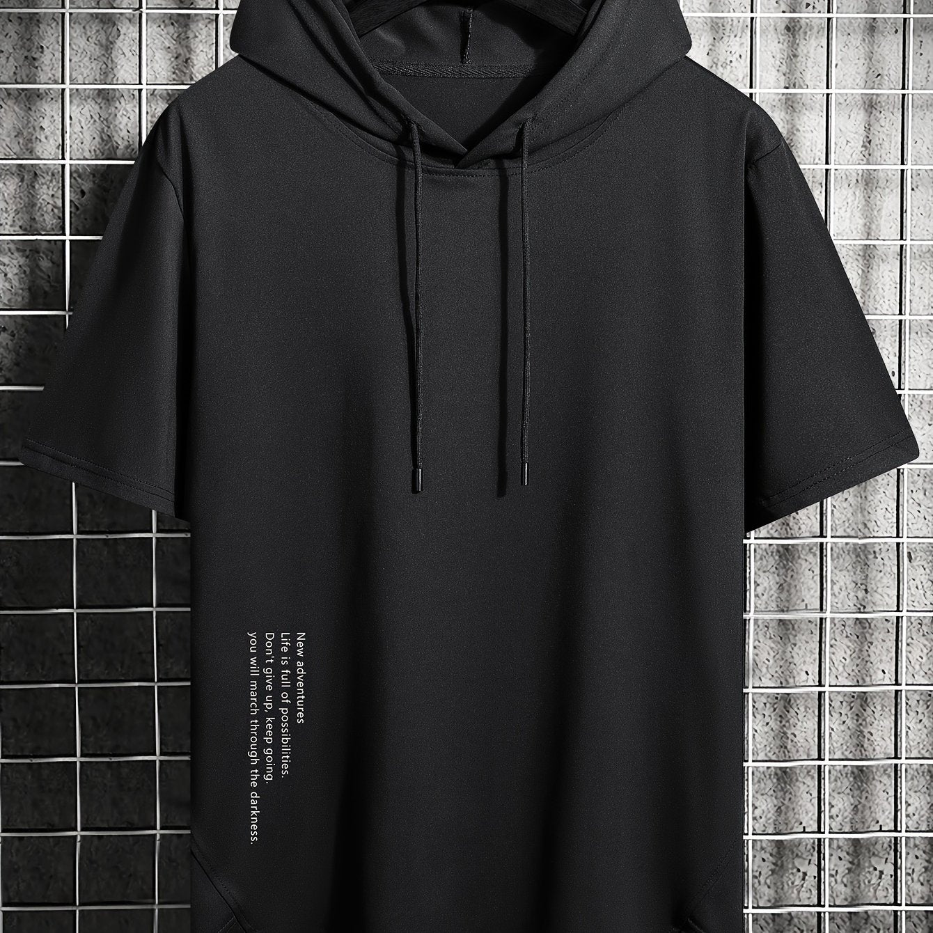 Camiseta con capucha de verano para hombre, transpirable, de punto de poliéster, patrón de letras, corte regular