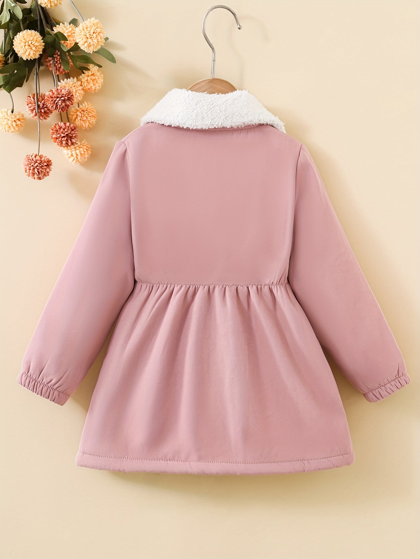 Girls' Fleece-Lined Coat with Waist Cinching and Loose Fit for Fall Winter