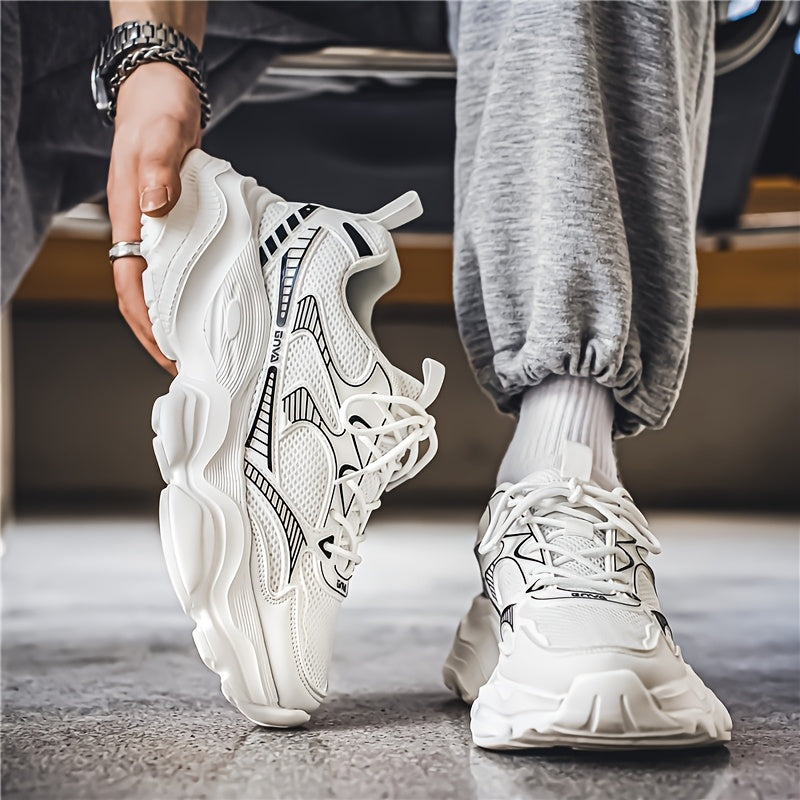 Men's Mesh Casual Sneakers Low Top Lace-Up All-Season Vintage Chunky Shoes