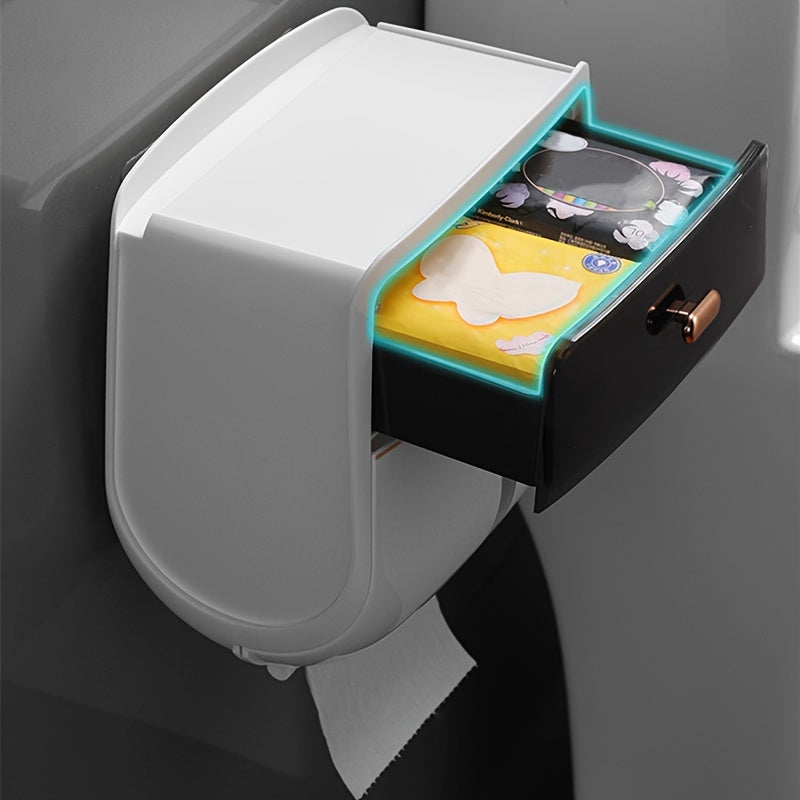 Wall-Mounted Tissue Box Holder Plastic Square Large Capacity No-Drill Installation Bathroom Decor